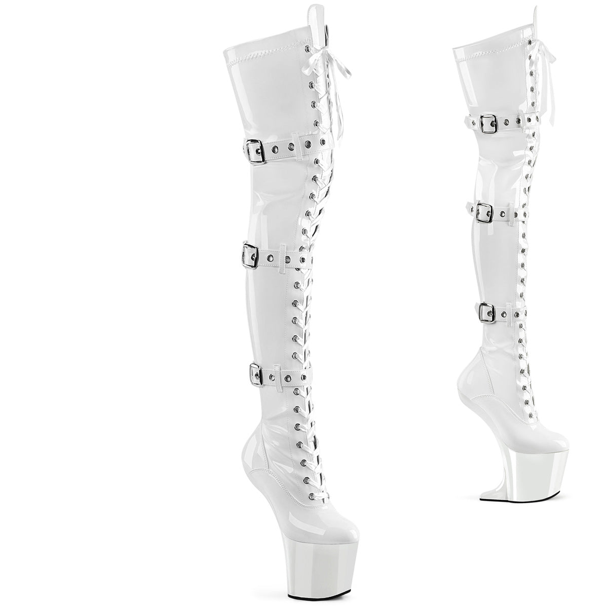 8 Inch Heelless CRAZE-3028 White Patent