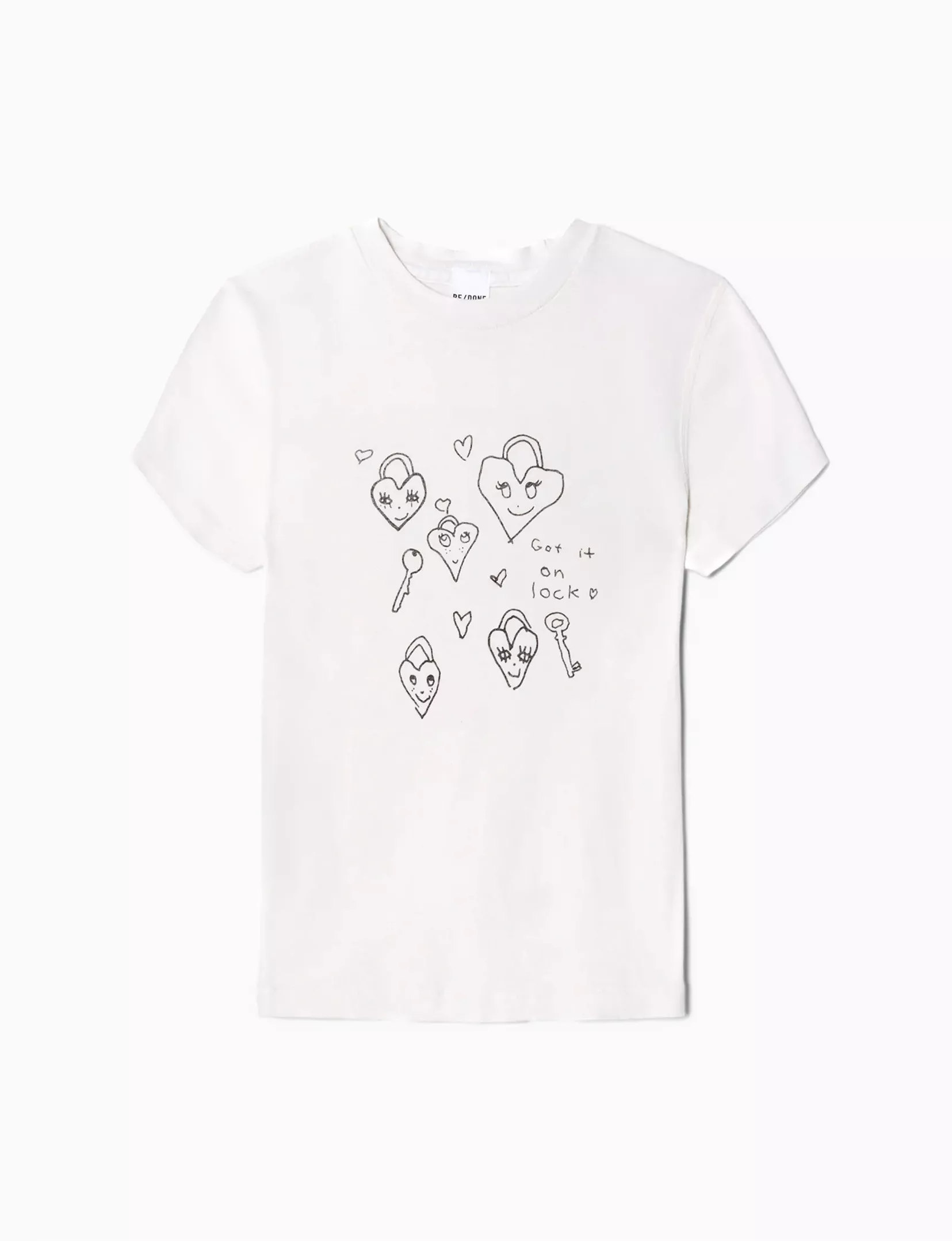 90s Baby Tee Hearts, Vintage White