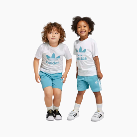 Adidas Adicolor Unisex Kids Short and T-shirt Set (3-7 Year) -Preloved Blue