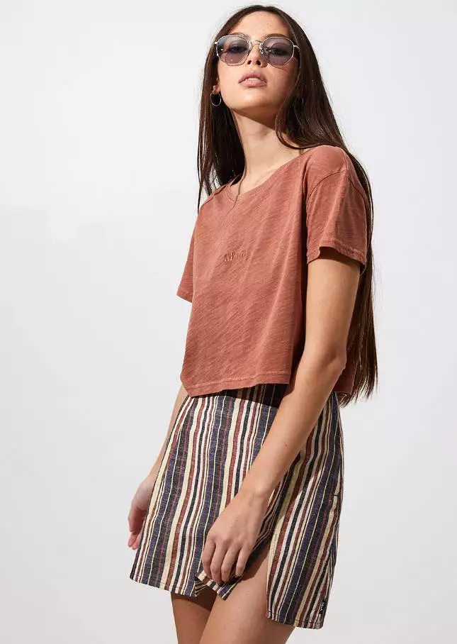 Afends Donna Wide Neck Cropped Tee Tobacco