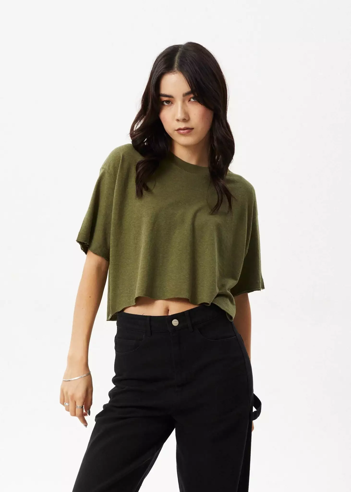 Afends Hemp Tee Slay Cropped Oversized Military