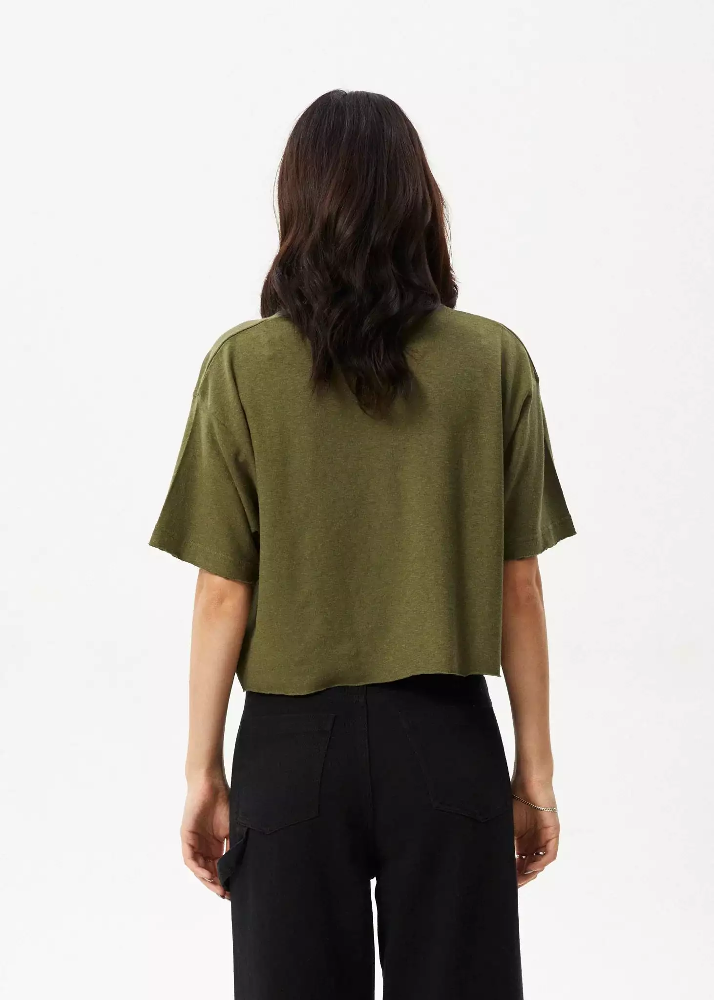 Afends Hemp Tee Slay Cropped Oversized Military