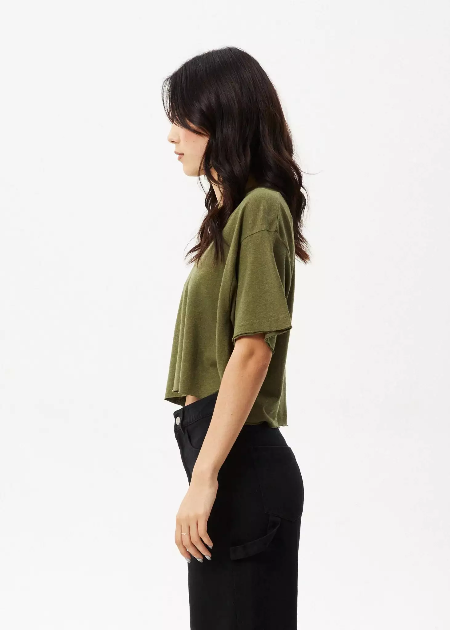 Afends Hemp Tee Slay Cropped Oversized Military