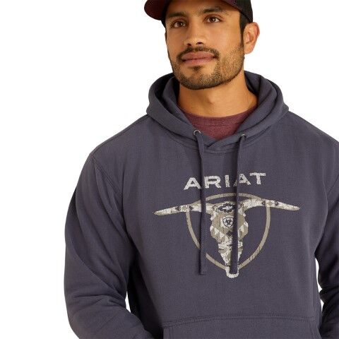 Ariat Men's Southwestern Longhorn Hoodie in Odyssey Grey