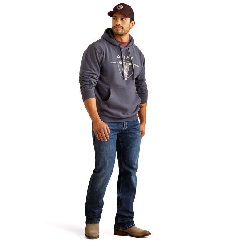 Ariat Men's Southwestern Longhorn Hoodie in Odyssey Grey