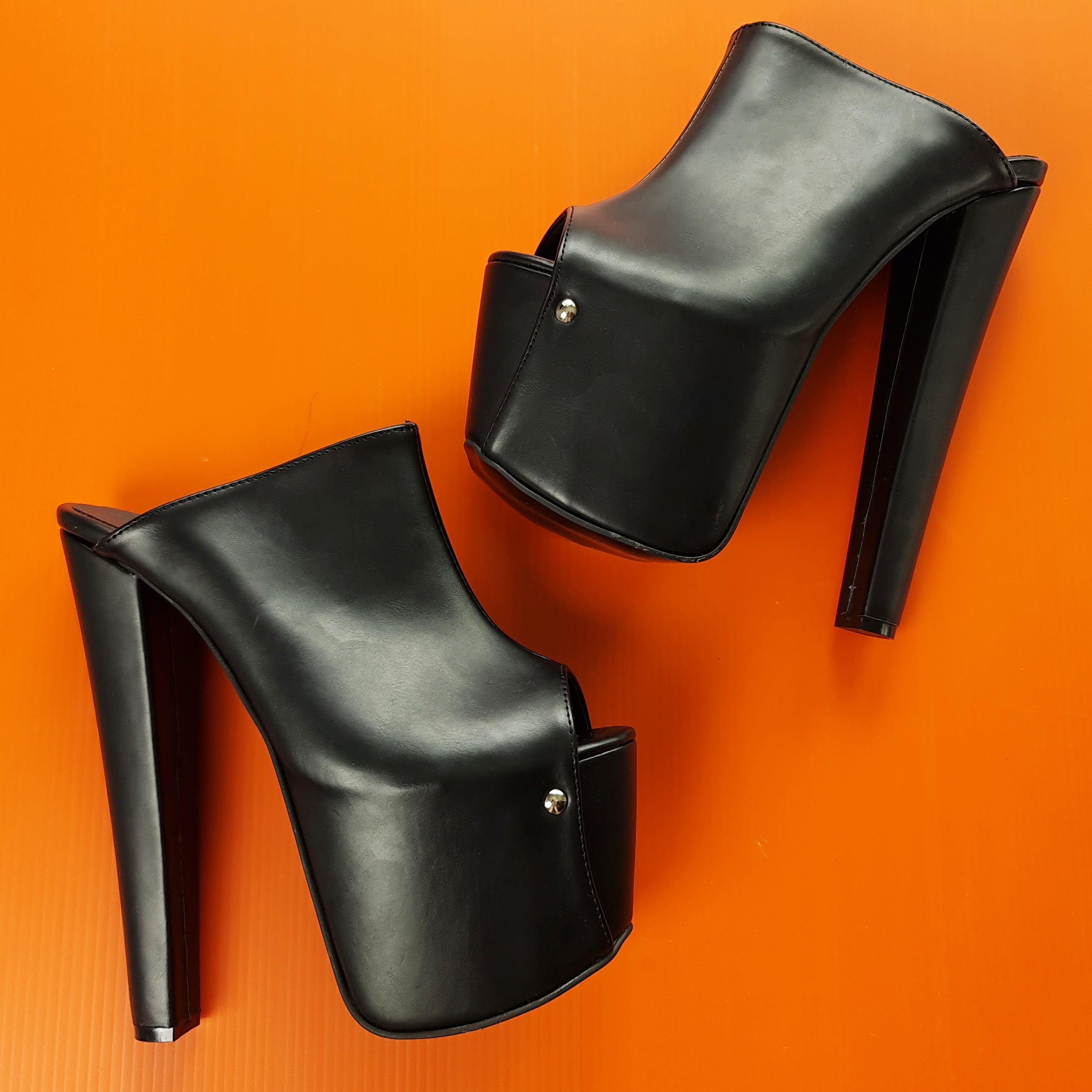 Black Chunky High Heel Platform Mules