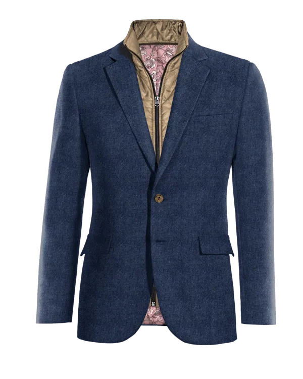  Blazer azul cobalto de tweed herringbone esencial