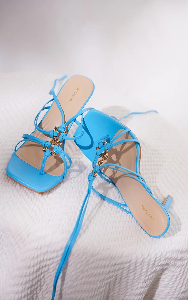 Blue Wide Fit Chain Toe Thong High Heeled Sandals