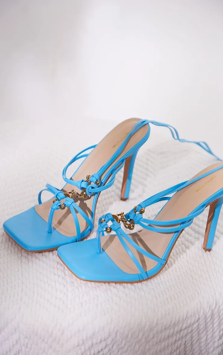 Blue Wide Fit Chain Toe Thong High Heeled Sandals