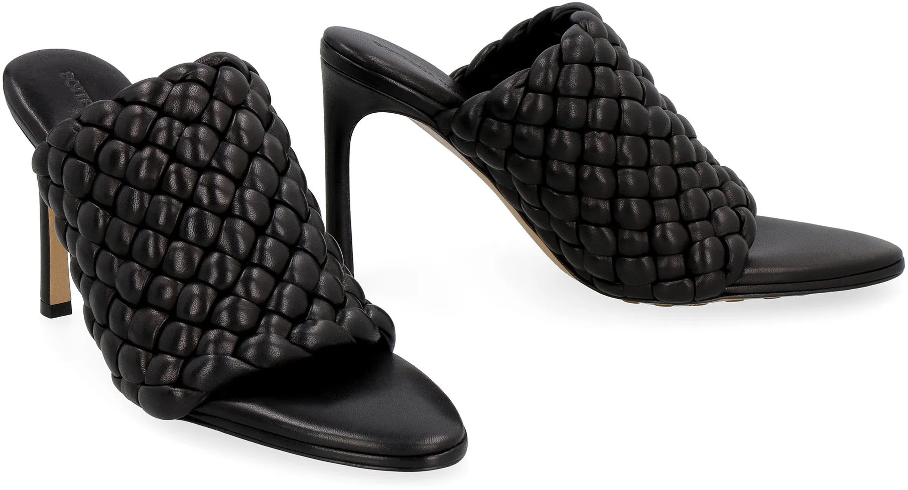 BOTTEGA VENETA Black Almond Toe Stiletto Heel Sandals for Women