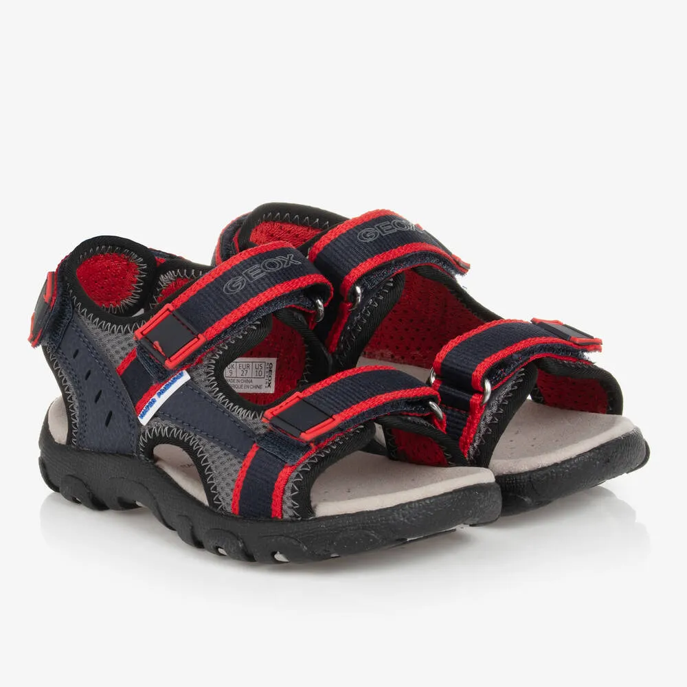 Boys Navy Blue & Red Velcro Sandals 