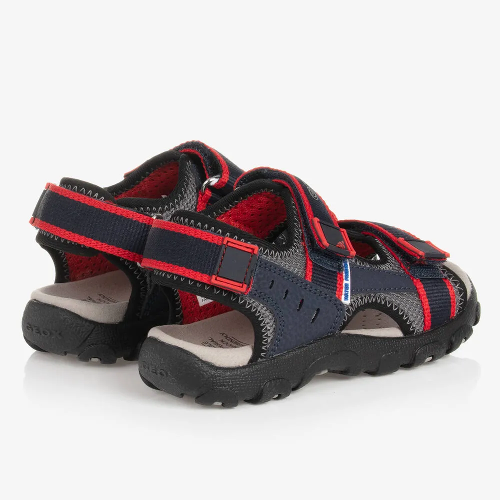 Boys Navy Blue & Red Velcro Sandals 