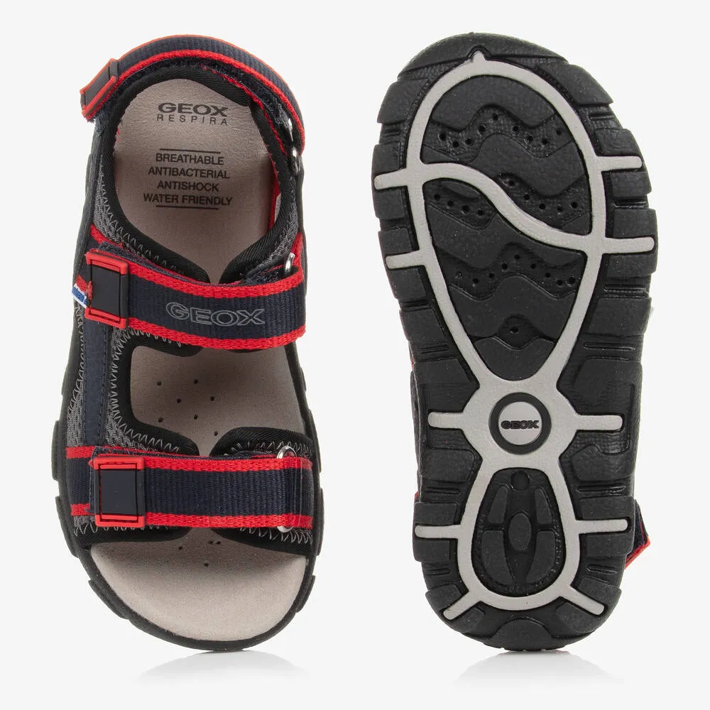 Boys Navy Blue & Red Velcro Sandals 