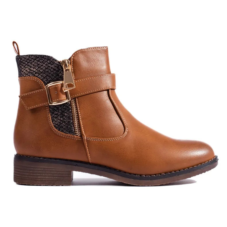 Brown short boots with a flat heel from Shelovet