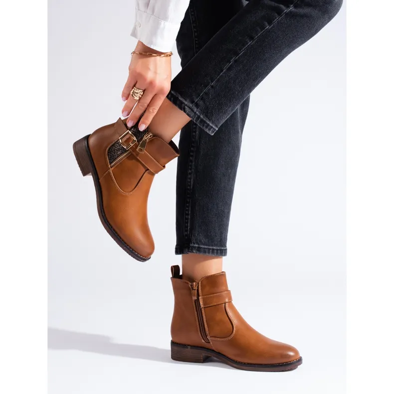 Brown short boots with a flat heel from Shelovet