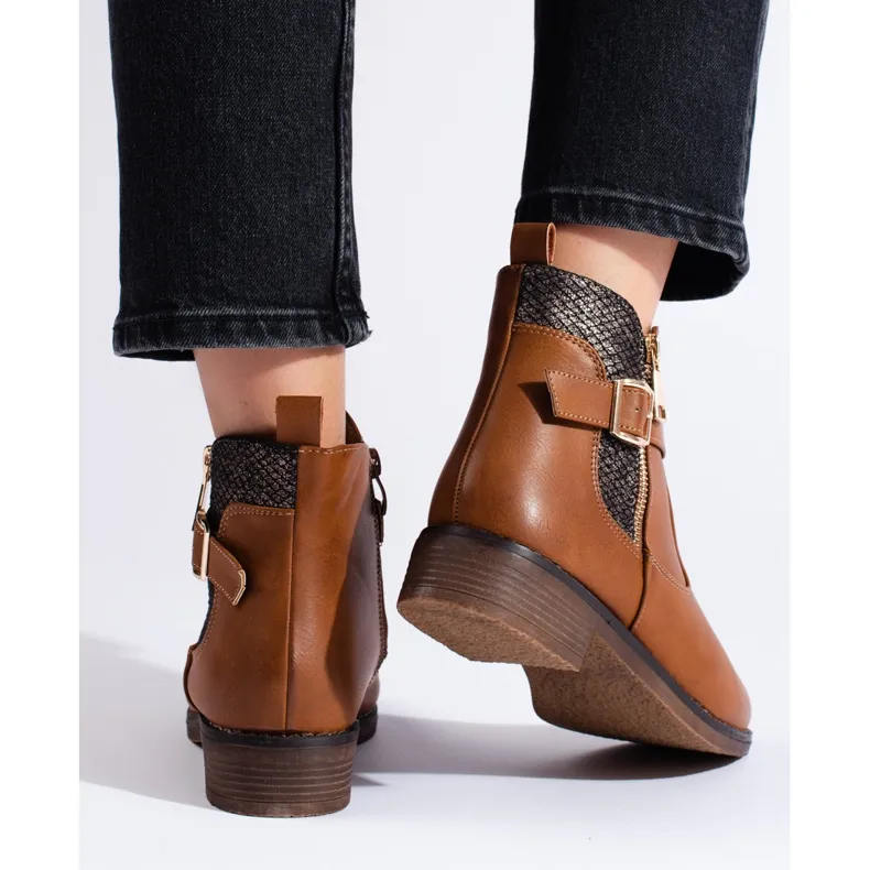 Brown short boots with a flat heel from Shelovet