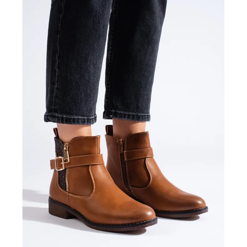 Brown short boots with a flat heel from Shelovet