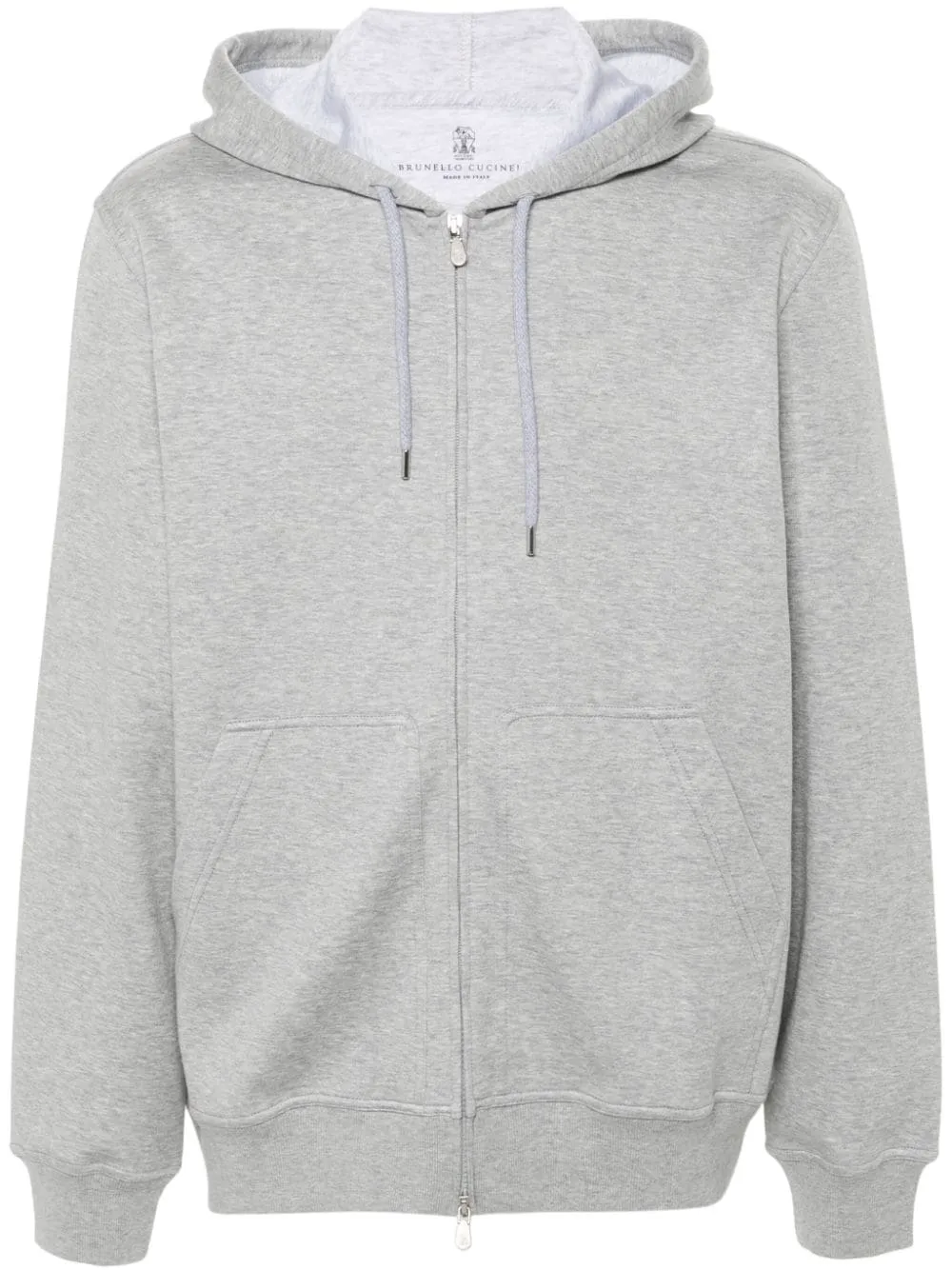 BRUNELLO CUCINELLI Luxury Cotton Cashmere Zip Hoodie in Light Grey