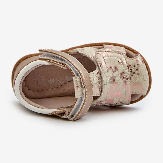 Children's Patterned Velcro Sandals, Gold Maellita golden