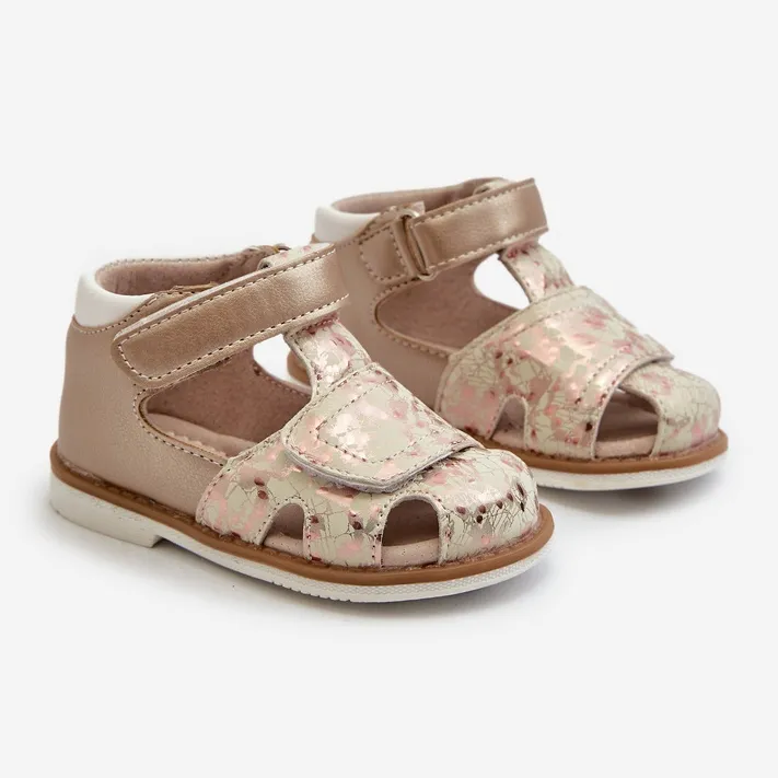 Children's Patterned Velcro Sandals, Gold Maellita golden