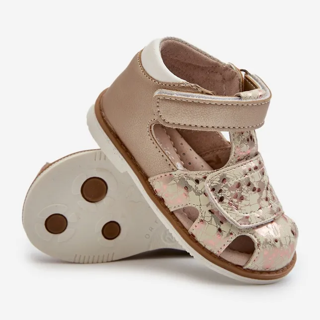 Children's Patterned Velcro Sandals, Gold Maellita golden