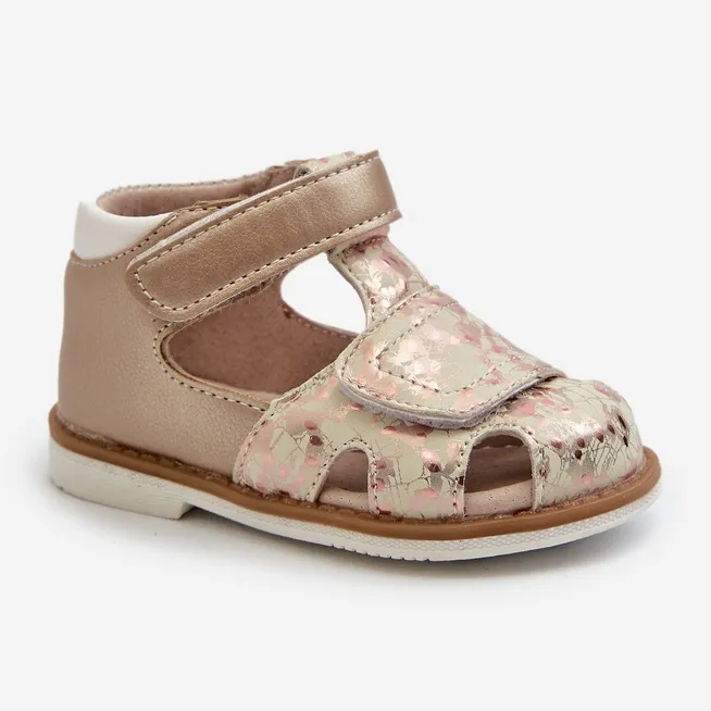 Children's Patterned Velcro Sandals, Gold Maellita golden