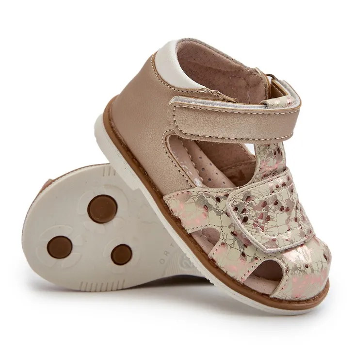 Children's Patterned Velcro Sandals, Gold Maellita golden