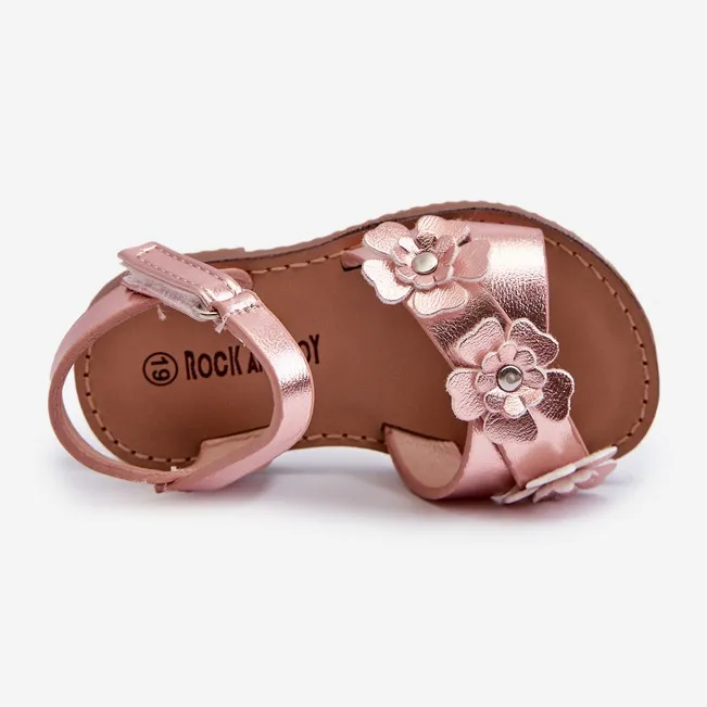 Children's Sandals Decorated with Flowers, Fastened with Velcro, Pink Fagossa