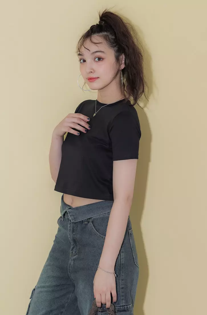 comcoca Basic Stretchy Cropped Tee T-shirt（Perfect Fit）