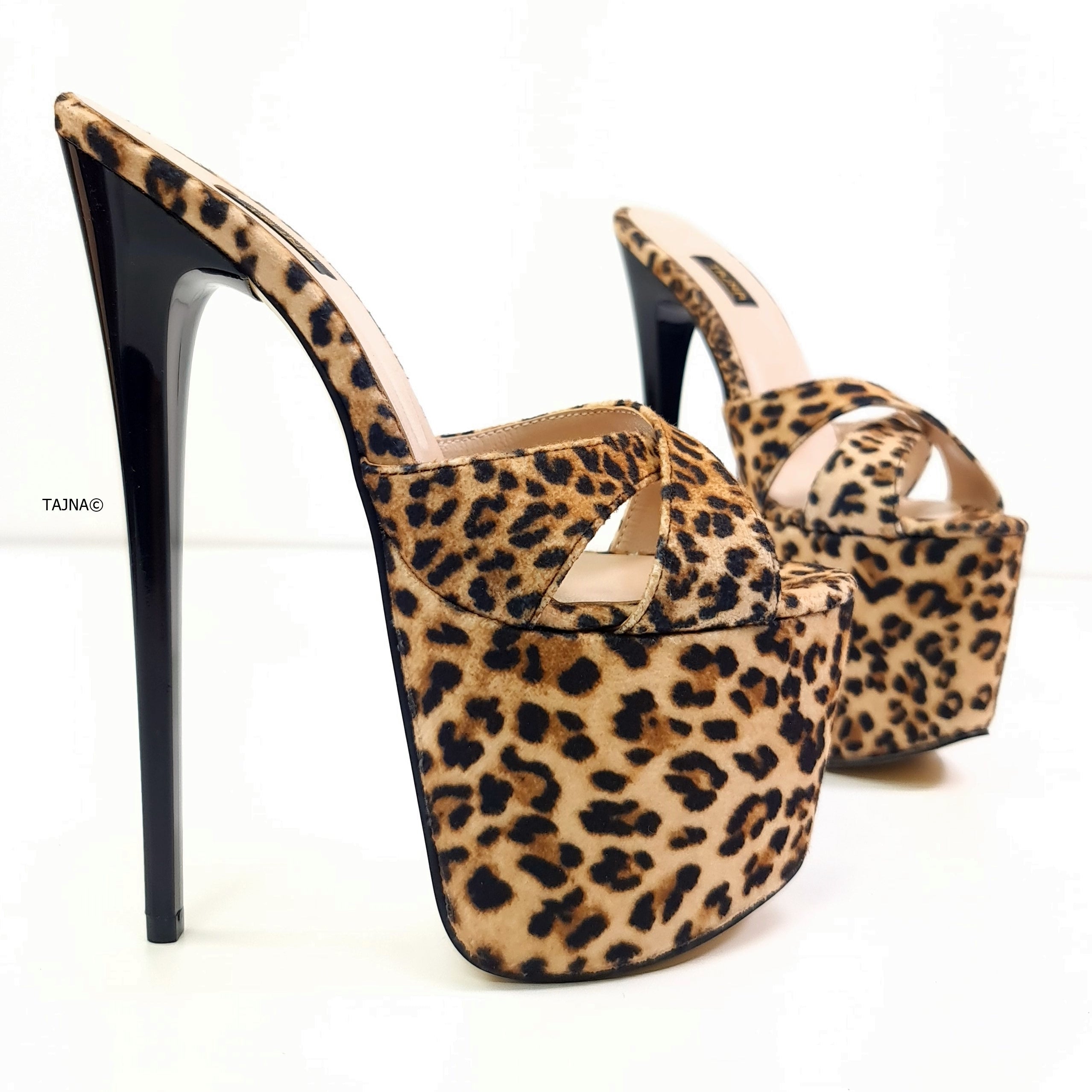 Cross Strap Leopard High Heel Mules