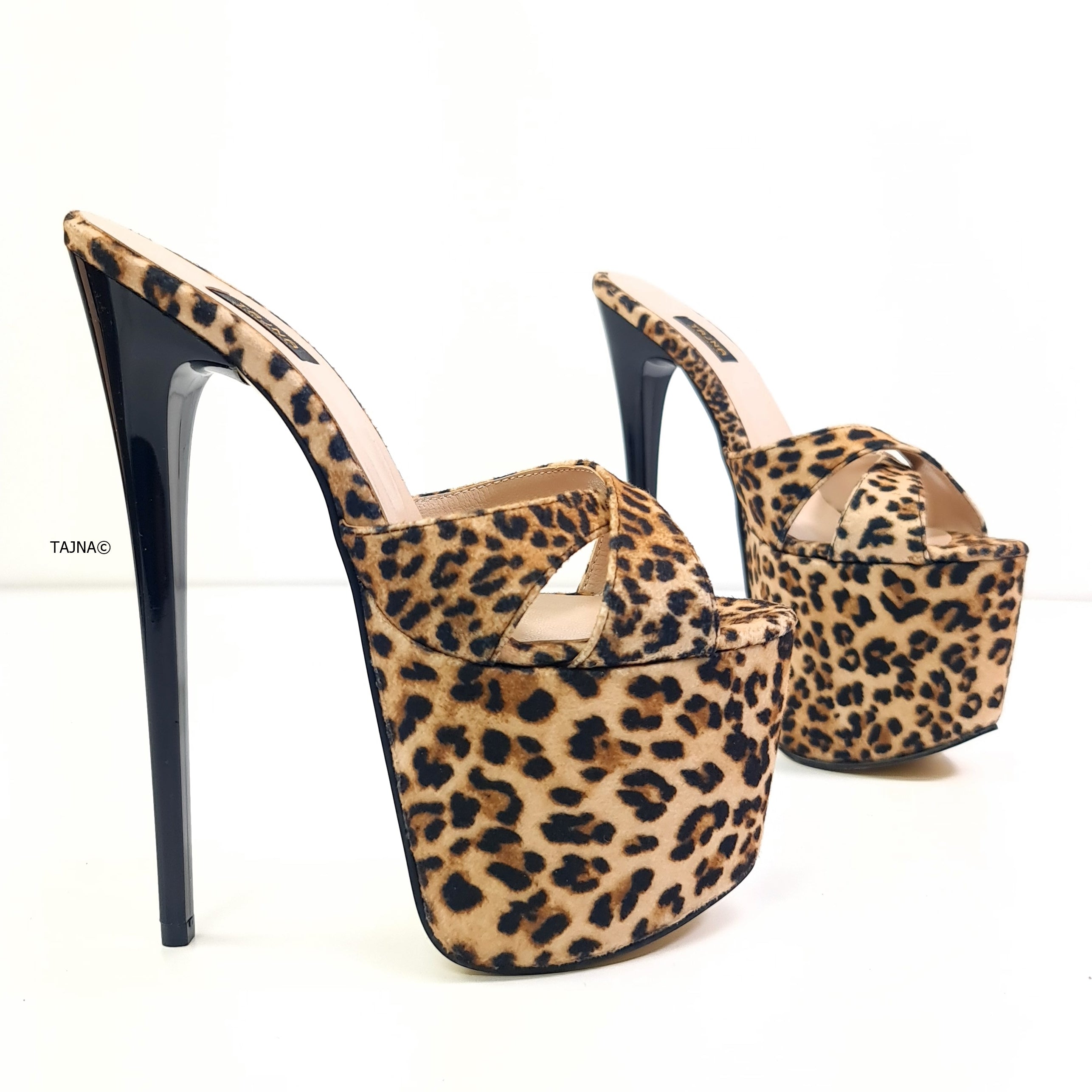 Cross Strap Leopard High Heel Mules