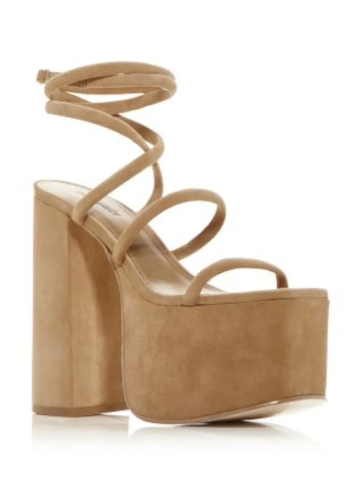 CULT GAIA Womens Beige 3-1/2 Platform Wrap Around Ankle Strap Strappy Padded Hyte Square Toe Block Heel Buckle Leather Dress Hee