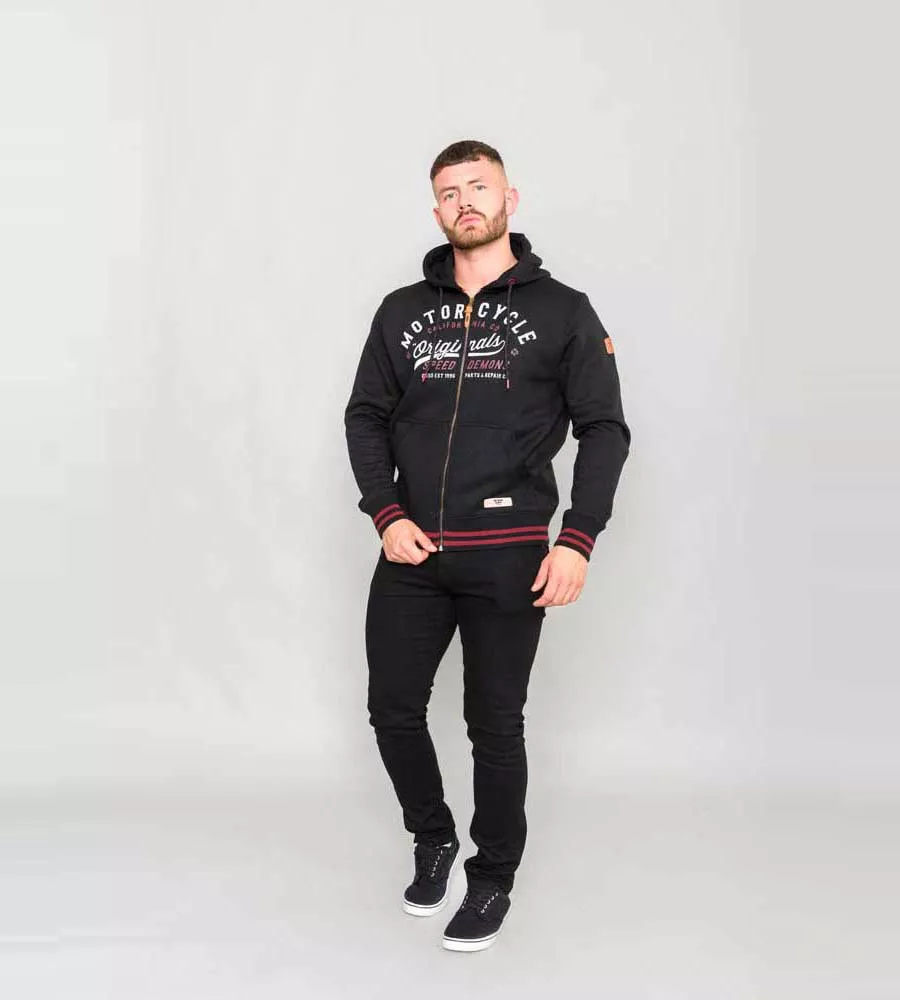 D555 Tall Mens Full Zip Hoodie With Motorcycle Chest Print (PATRICK)