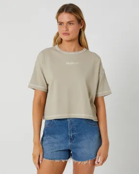 Depactus Bob Boxy Cover Stitch Cropped Tee Taupe - Taupe | SurfStitch