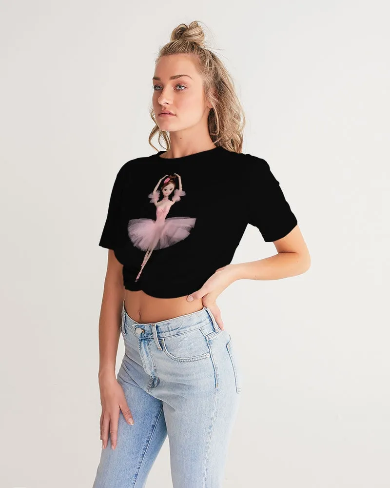 DOLLY  Ballerina Doll Pink Women's Twist-Front Cropped Tee