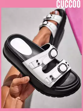 Fashionable Double Layer Thick Platform Sandals With Metallic Detail For Spring And Summer