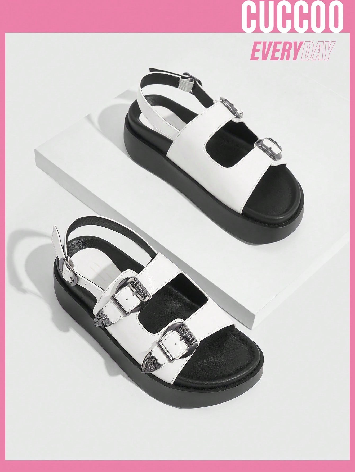 Fashionable Woman Shoes Double-Layered Thick-Soled Sandals With Metallic Buckle For Spring And Summer