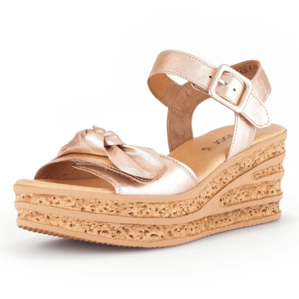 Gabor 653.64 Velcro Fasten Wedge Sandals in Rose Gold