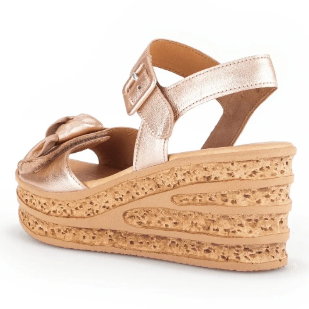 Gabor 653.64 Velcro Fasten Wedge Sandals in Rose Gold