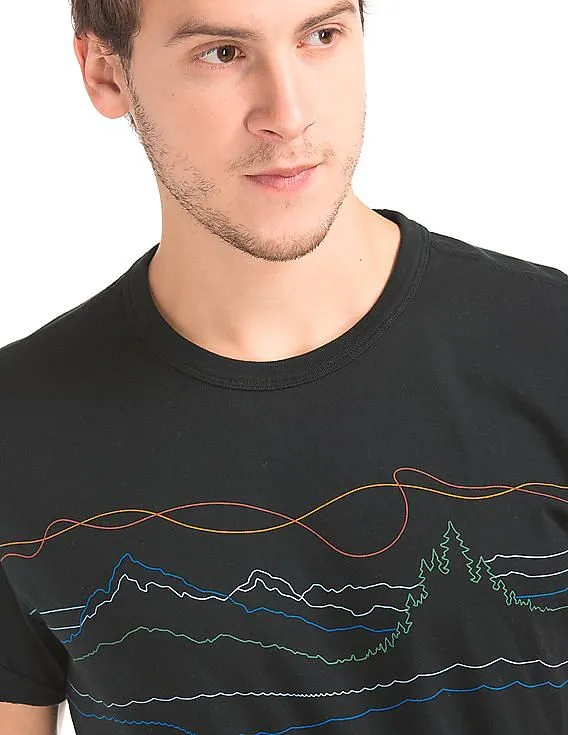 GAP Men Black Linear Mountain Graphic Tee