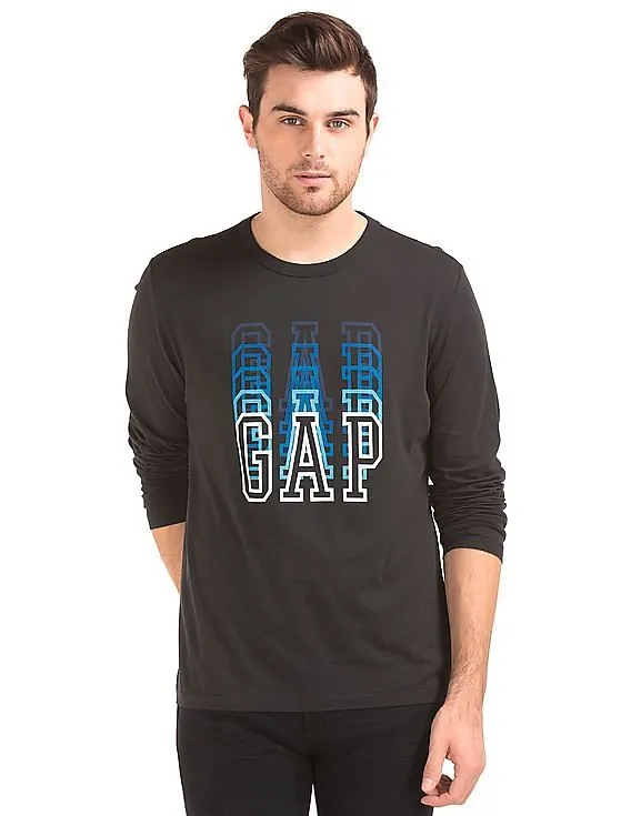 GAP Men Black Long Sleeve Ombre Logo Tee