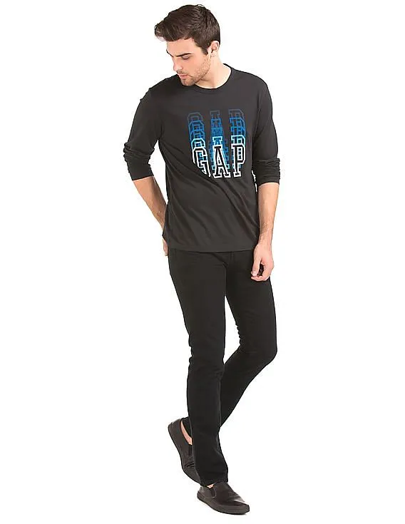 GAP Men Black Long Sleeve Ombre Logo Tee