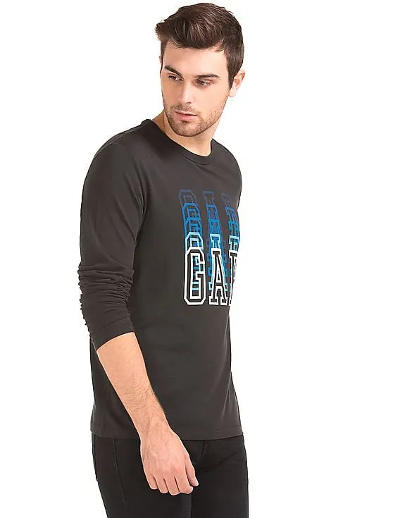 GAP Men Black Long Sleeve Ombre Logo Tee