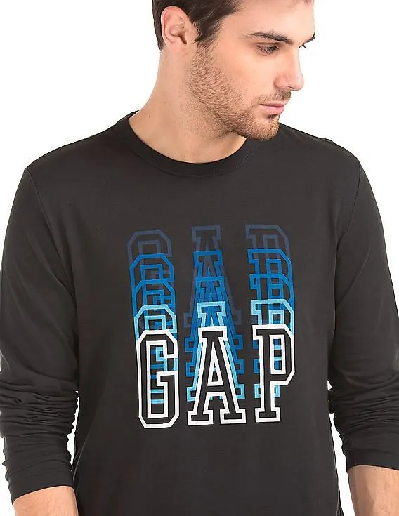 GAP Men Black Long Sleeve Ombre Logo Tee