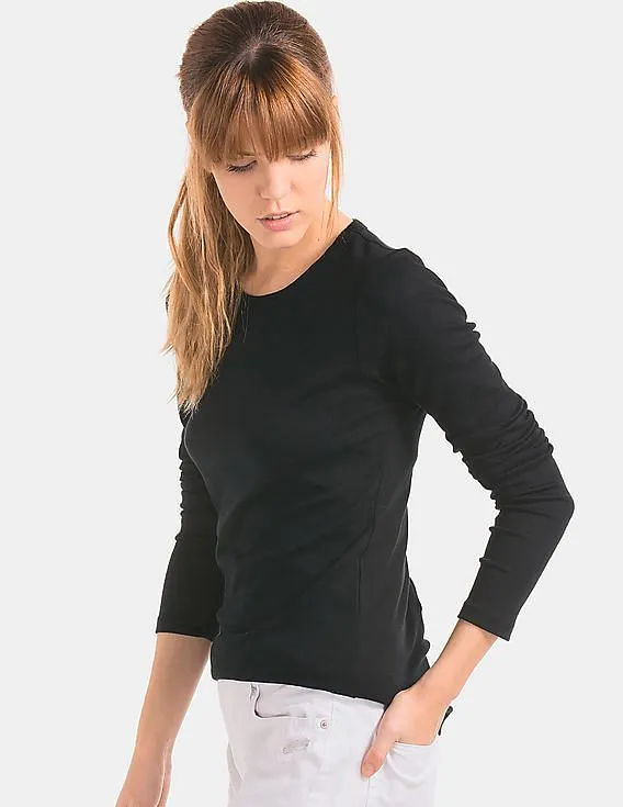 GAP Women Black Modern Long Sleeve Crew Tee