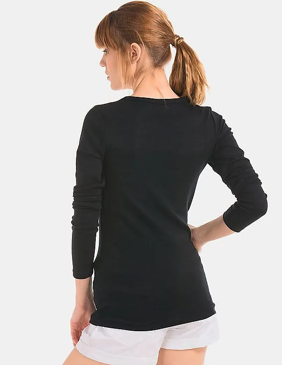 GAP Women Black Modern Long Sleeve Crew Tee