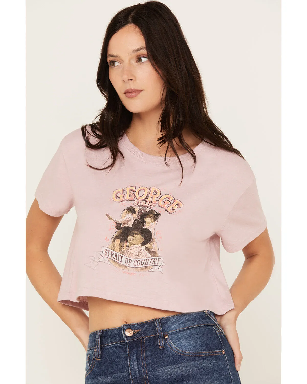 George Strait by Wrangler Women's Strait Up Country Short Sleeve Graphic Cropped Tee