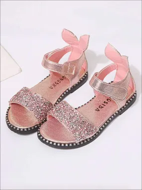 Glitter Rhinestone Bunny Ear Velcro Strap Sandals By Liv and Mia