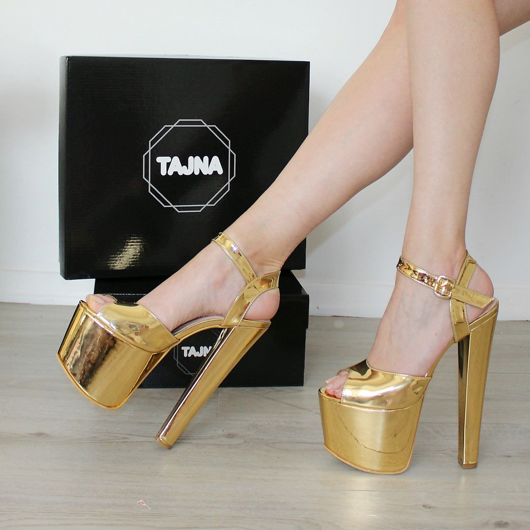 Gold Ankle Strap High Heel Platform Shoes