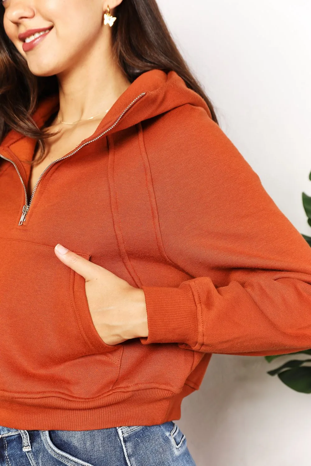 Half-Zip Long Sleeve Hoodie in Ochre